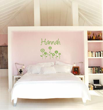 Name With Retro Flowers Wall Decal